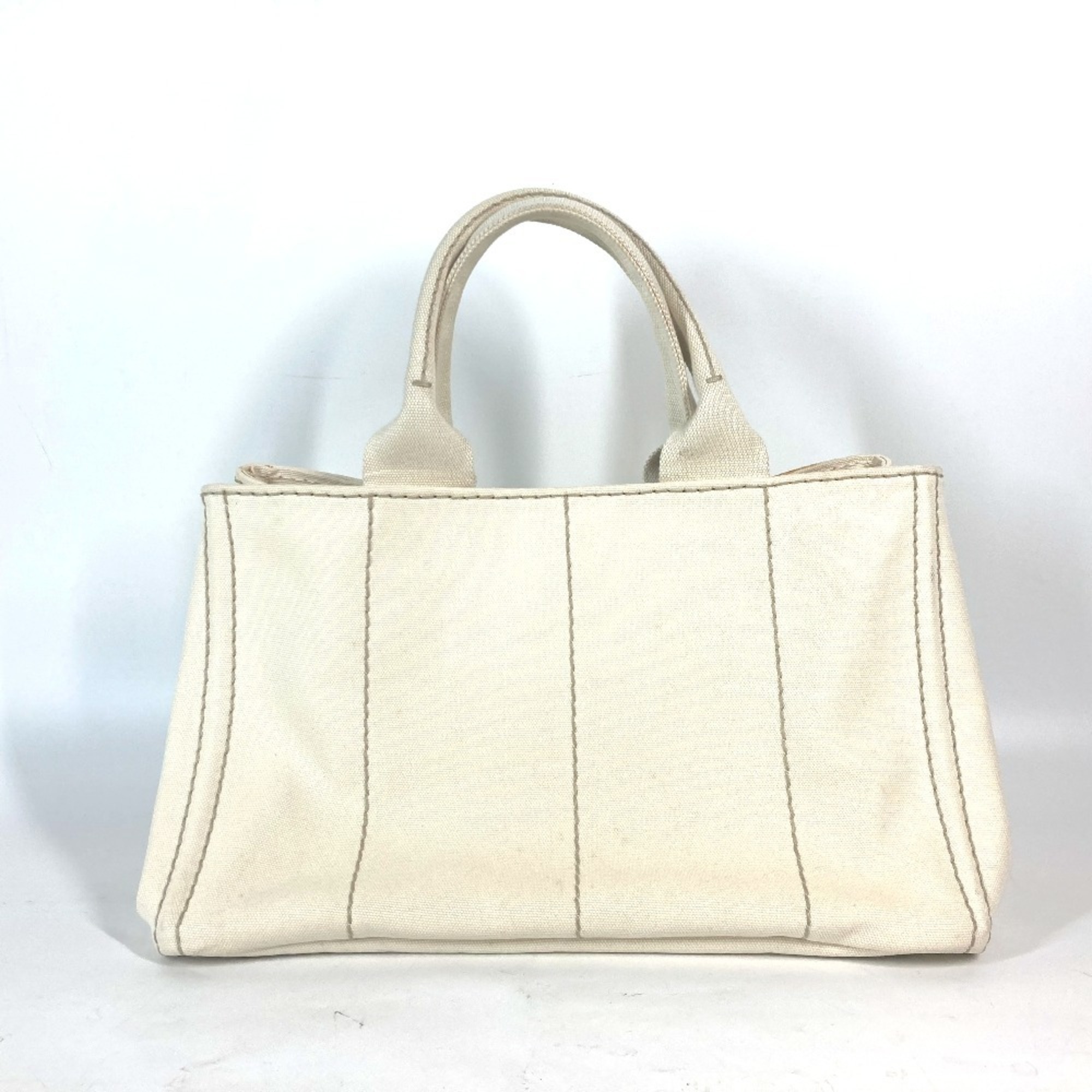 Prada Bn1877 Plate Canapa Handbag Tote Bag Canvas Women's Ivory L-241003-2